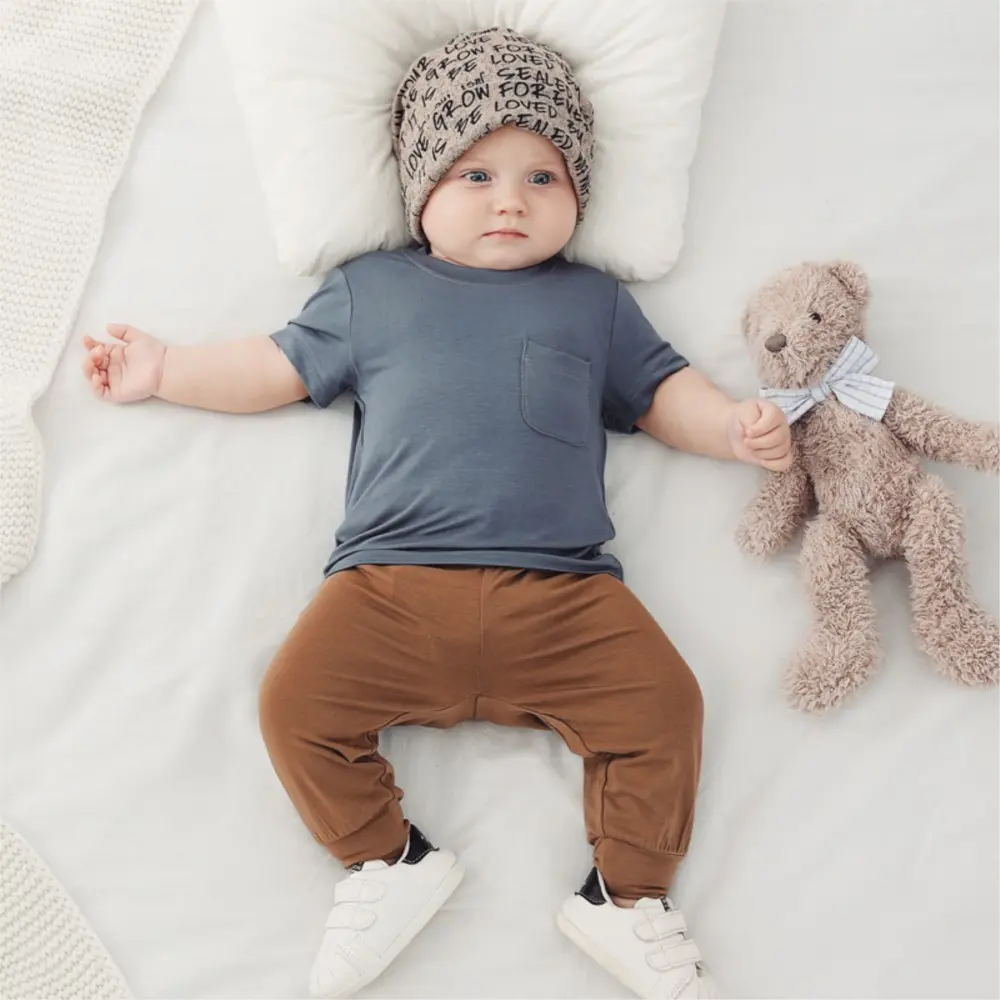 Soft Baby Boys Girls T-Shirts Newborn Bamboo Fiber Tee Tops with Pocket Toddler Summer Children Clothing