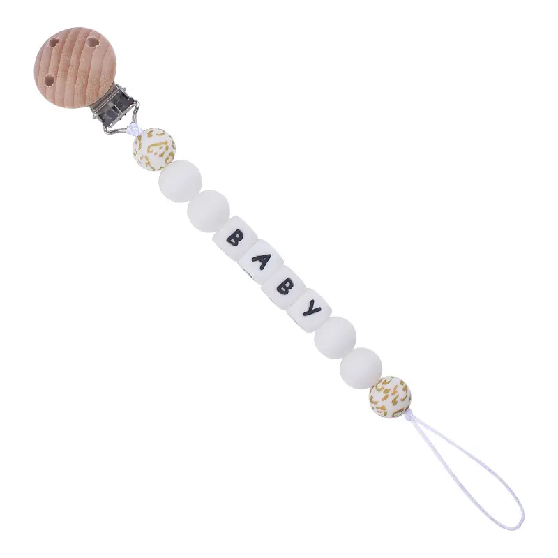 Personalized Name Baby Pacifier Clips Chains Leopard Silicone Beads Teethers Dummy Nipple Holder Clip Newborn Chew Teething Toys
