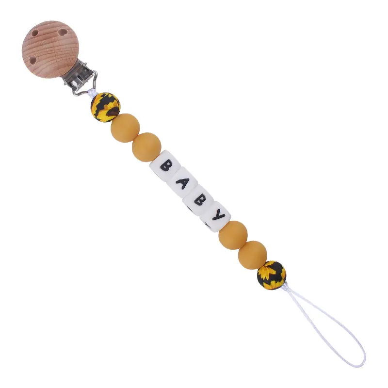 Personalized Name Baby Pacifier Clips Chains Leopard Silicone Beads Teethers Dummy Nipple Holder Clip Newborn Chew Teething Toys