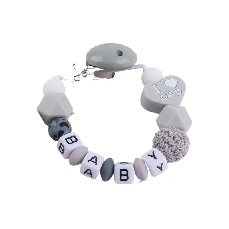 Custom Name Personalize English Letter Dummy Pacifier Clips Holder Baby Silicone heart Pacifier Chain Baby Soother Chew Toy