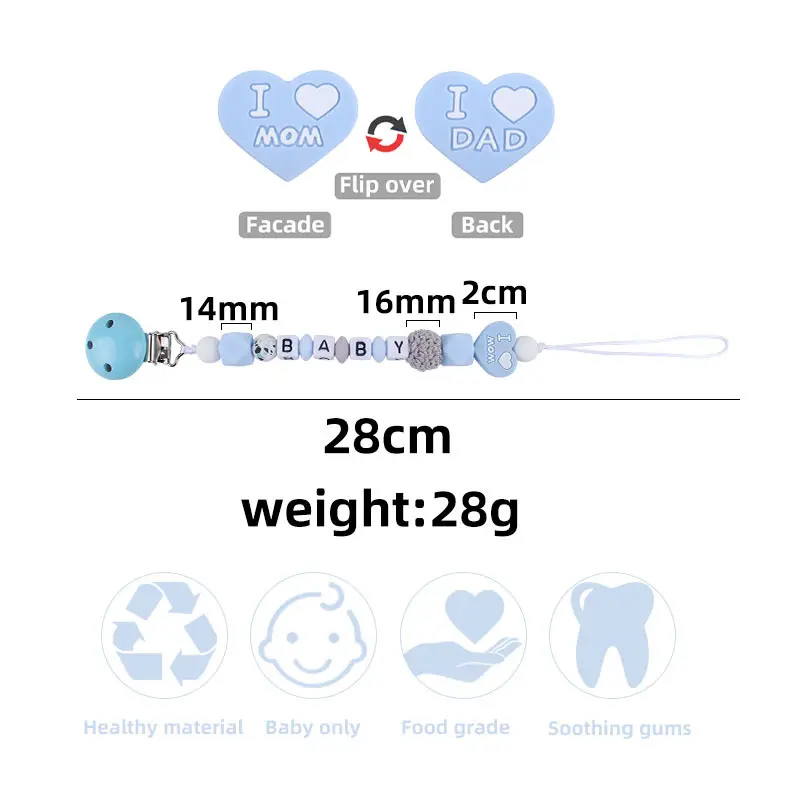 Custom Name Personalize English Letter Dummy Pacifier Clips Holder Baby Silicone heart Pacifier Chain Baby Soother Chew Toy