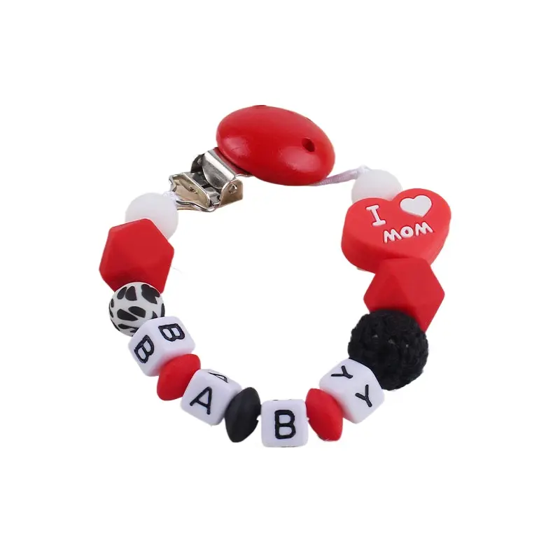 Custom Name Personalize English Letter Dummy Pacifier Clips Holder Baby Silicone heart Pacifier Chain Baby Soother Chew Toy