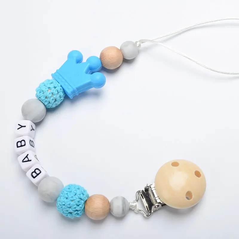 Custom Name Crown Personalized Baby Pacifier Chains Dummy Nipple Holder Teether Pendant Newborn Mother Gift