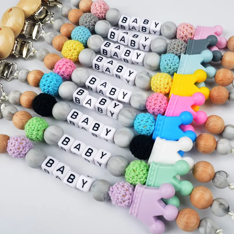Custom Name Crown Personalized Baby Pacifier Chains Dummy Nipple Holder Teether Pendant Newborn Mother Gift