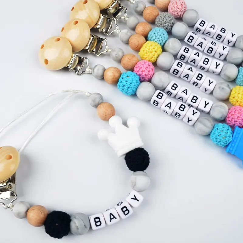 Custom Name Crown Personalized Baby Pacifier Chains Dummy Nipple Holder Teether Pendant Newborn Mother Gift