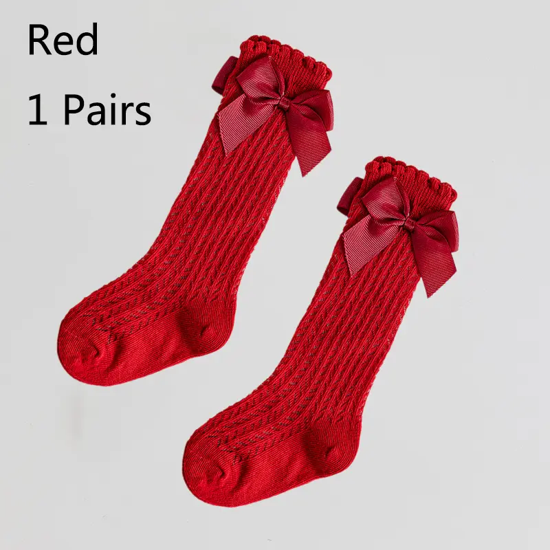 0-3Y Baby Girls' Pink White Knee High Socks Delicate Knit Pattern, Adorable Satin Bow Decoration