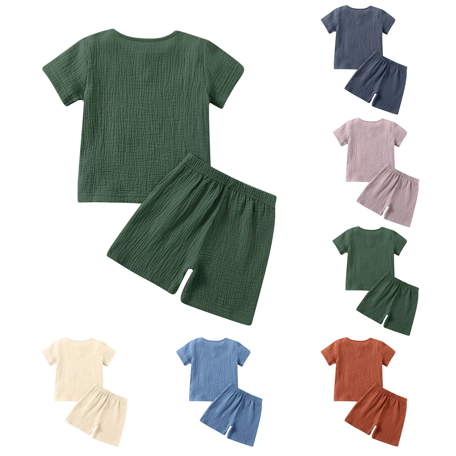 2Pcs/set Children's Summer Set Thin Solid Color Short-sleeved Top and Shorts Cotton Breathable Home Wear Baby Outfits