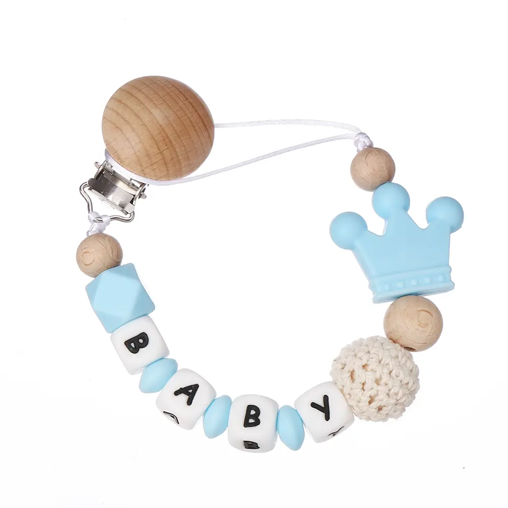 Personalized English Letters Baby Silicone Crown Pacifier Clips Chains Holder Teether Pendants Teething Kawaii Baby Gift