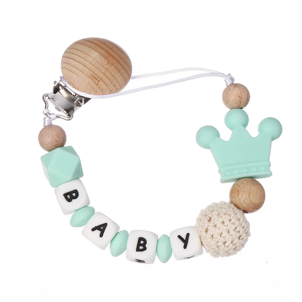 Personalized English Letters Baby Silicone Crown Pacifier Clips Chains Holder Teether Pendants Teething Kawaii Baby Gift