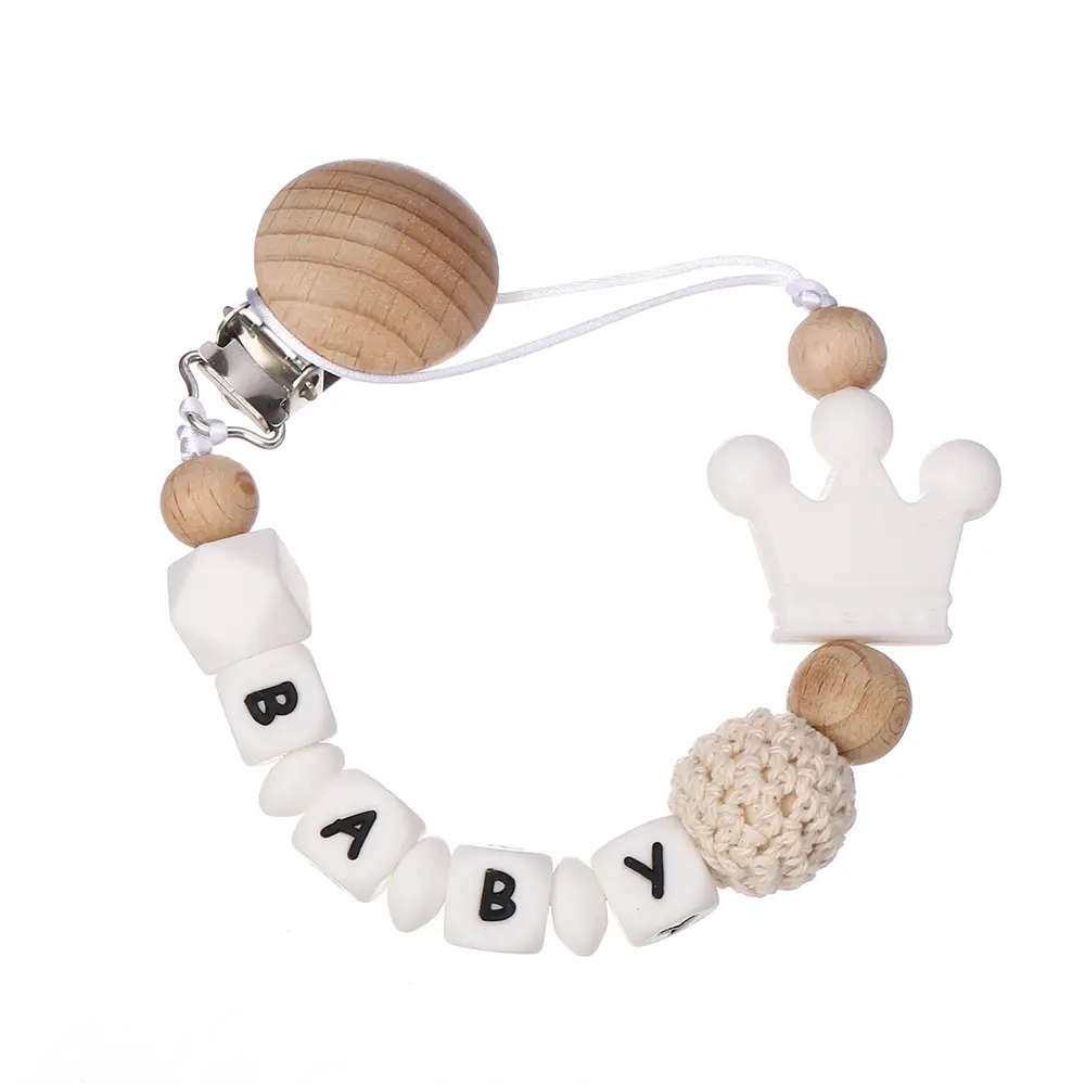 Personalized English Letters Baby Silicone Crown Pacifier Clips Chains Holder Teether Pendants Teething Kawaii Baby Gift