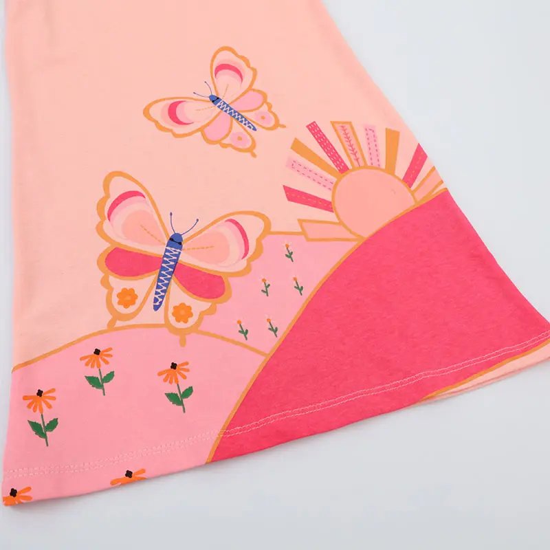 Kids Flare Sleeve Summer Dress Girls Butterfly Appliqued Dresses Toddlers Party Casual Princess Dresses 2-7Y