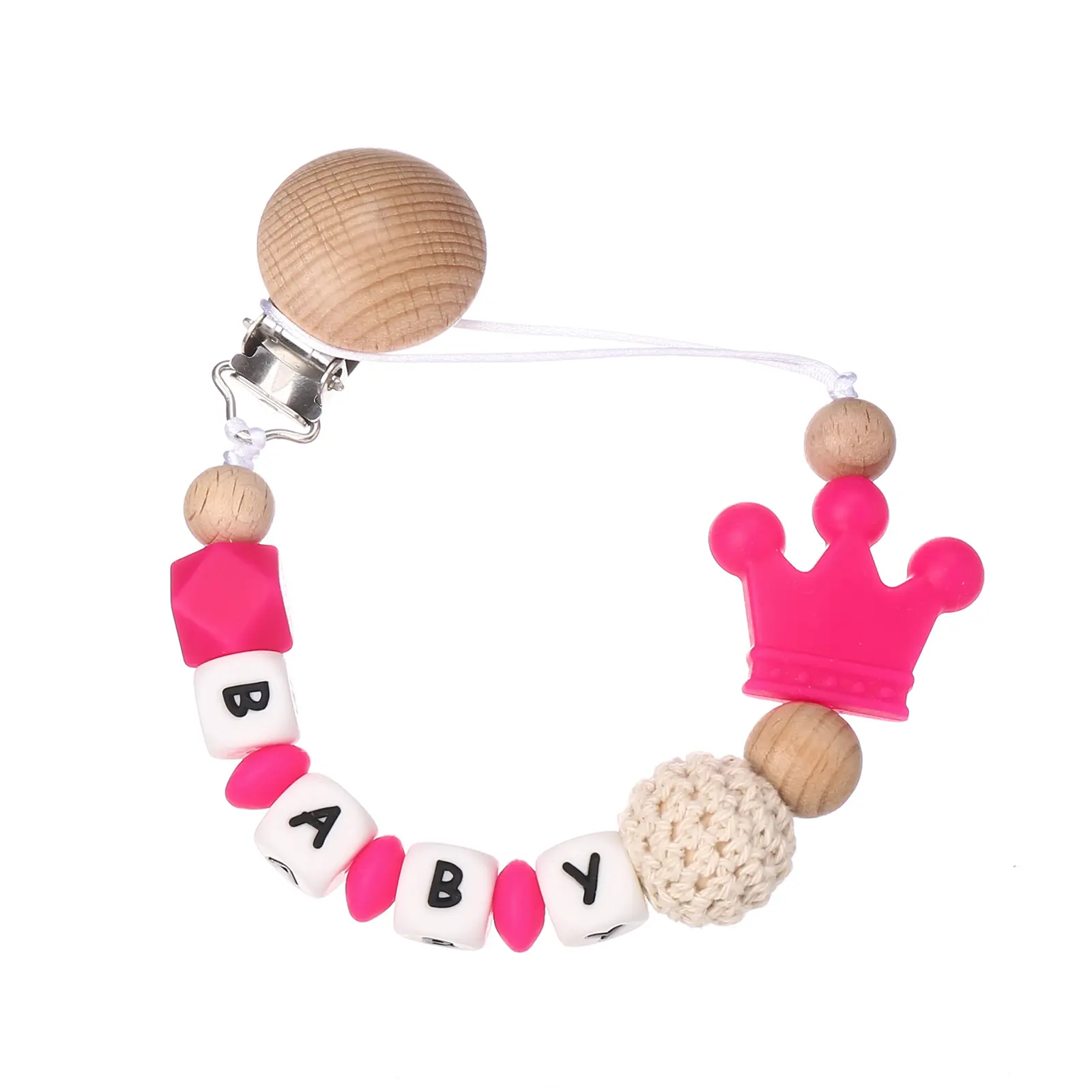 Personalized English Letters Baby Silicone Crown Pacifier Clips Chains Holder Teether Pendants Teething Kawaii Baby Gift