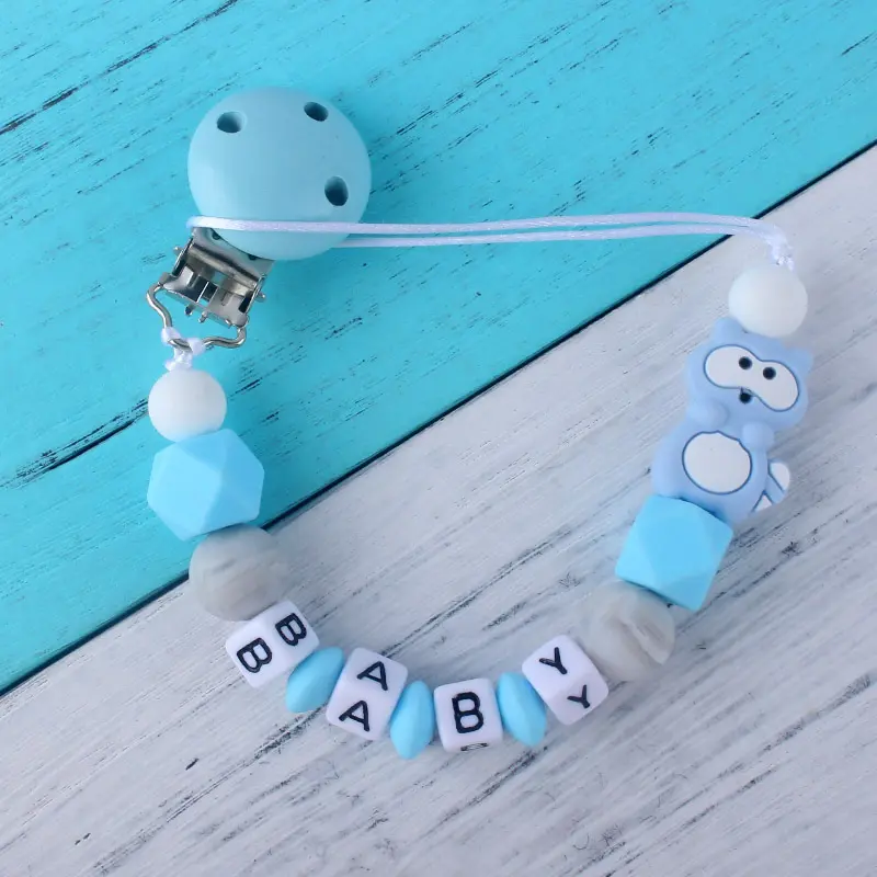 Personalized Name Handmade Pacifier Chains Silicone Raccoon Focal Beads Dummy Clips Holder Chain