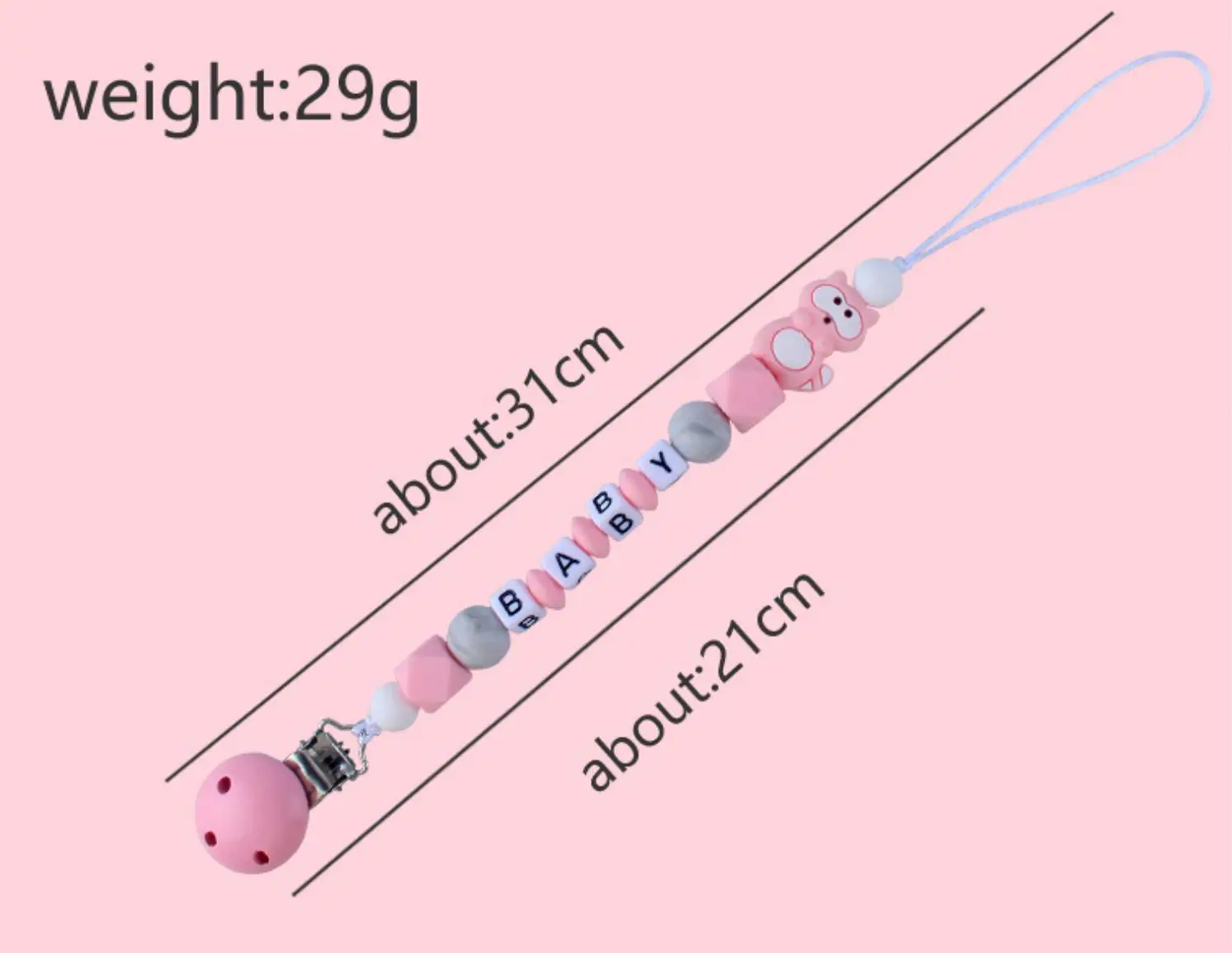 Personalized Name Handmade Pacifier Chains Silicone Raccoon Focal Beads Dummy Clips Holder Chain