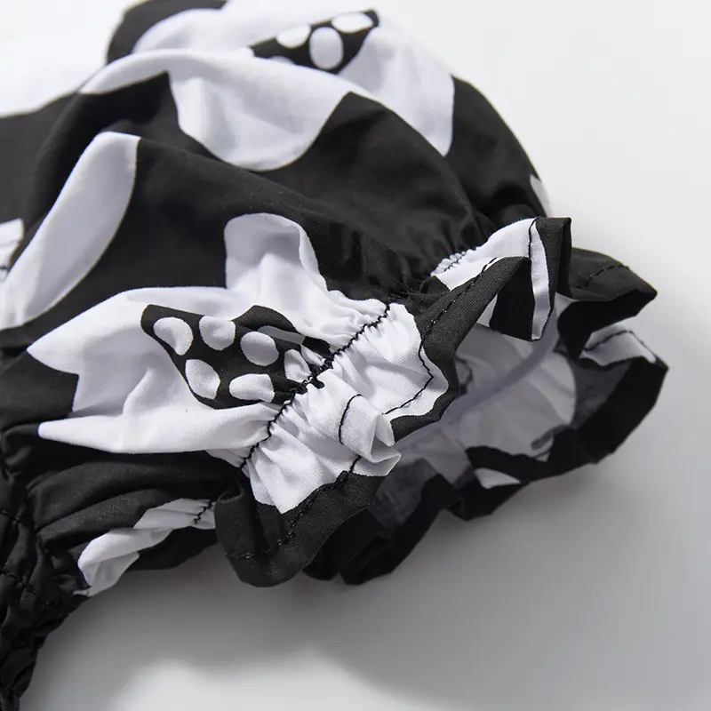 Baby Girl Princess Black Flower Dress Off Shoulder Puff Sleeve Infant Toddler Child Vestido Birthday Party Baby Clothes 2-7Y