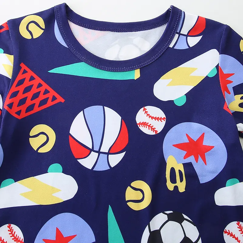2Pcs Boys' Short Sleeve Sports themed Outfit with Basketball, Soccer Ball and Various Sports Symbols Print 3-8y
