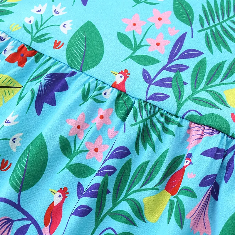 Sleeveless Toddler Dress - Light Blue with Lush Tropical Floral Print 2-7 Years