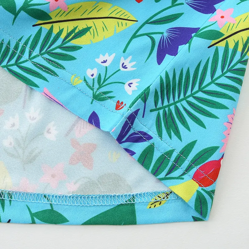 Sleeveless Toddler Dress - Light Blue with Lush Tropical Floral Print 2-7 Years