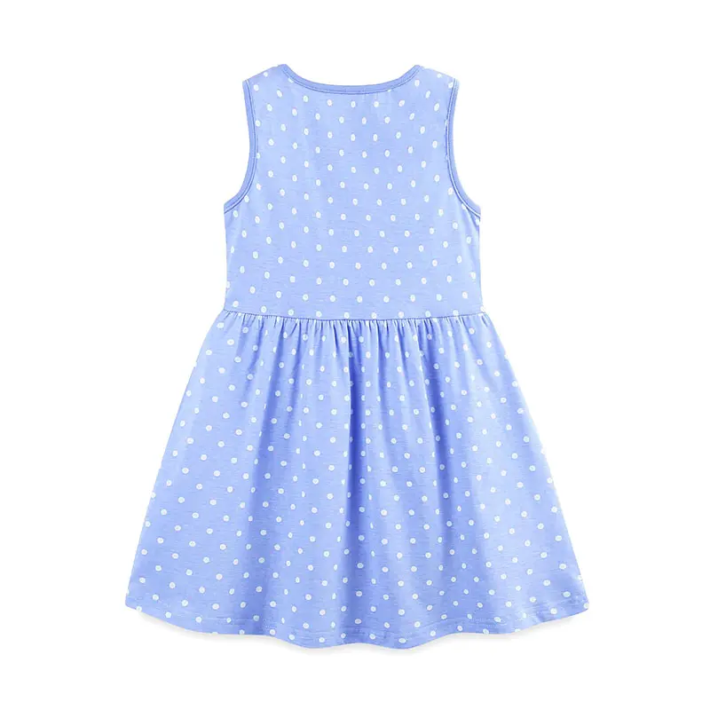 Girls' Sleeveless Summer Dress Light Blue with White Polka Dots and Hedgehog Embroidery