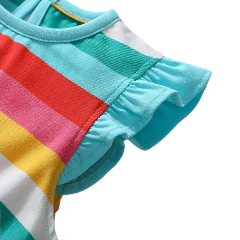 Girls Smocked Dress Classic Rainbow Cotton 2-7t Cute Princess Dress Children Boutique Clothing
