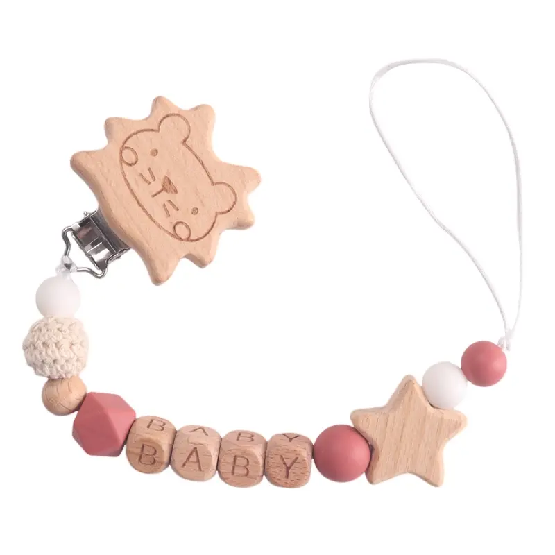 Cute Lion & Star Customizable Beech English Letter Name Baby Beech Clips Pacifier Chains Teether Pendants Baby Kawaii Gift