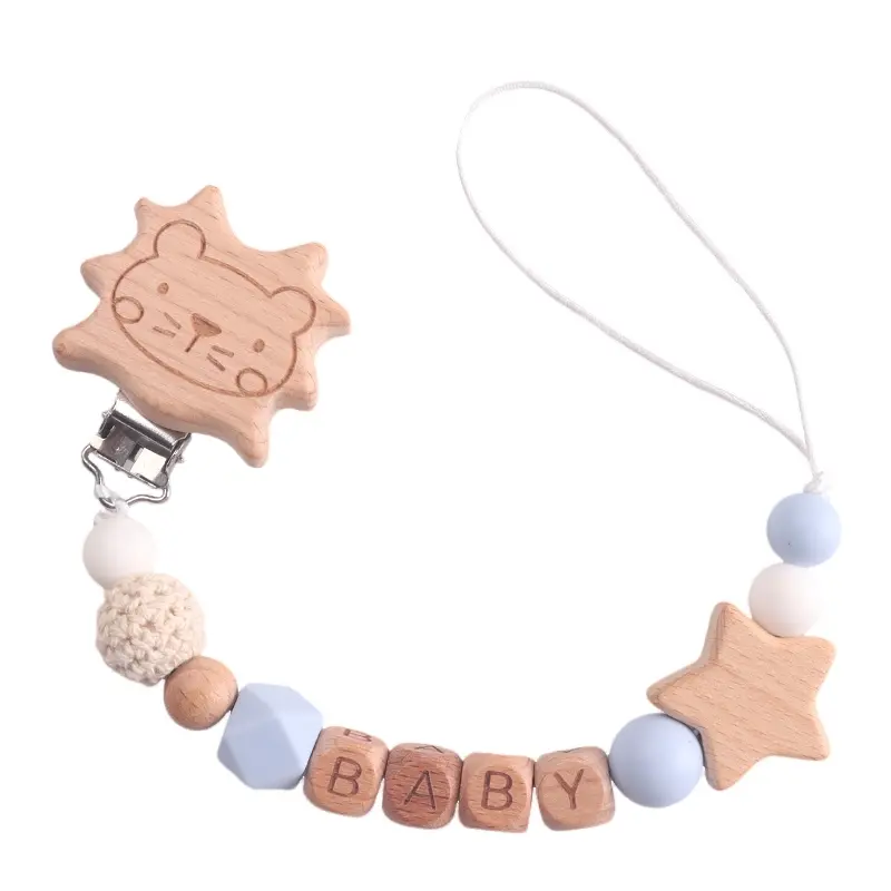 Cute Lion & Star Customizable Beech English Letter Name Baby Beech Clips Pacifier Chains Teether Pendants Baby Kawaii Gift