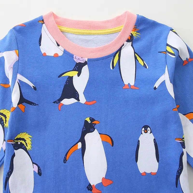 Penguin Print Girls Long Sleeve Dress, Spring and Autumn Everyday Sweet Casual Dress, Parties, Gifts
