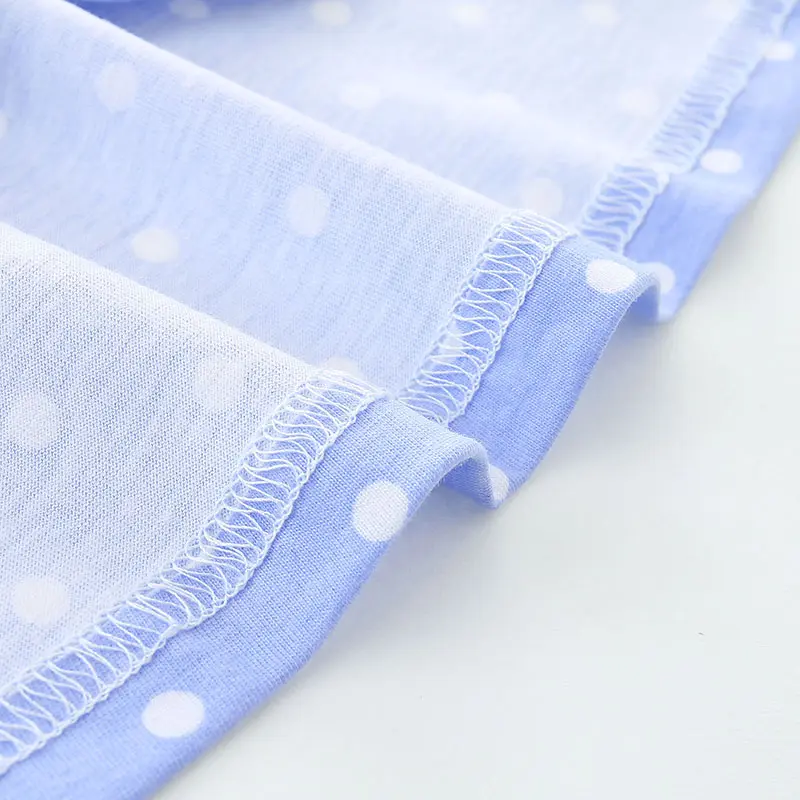 Girls' Sleeveless Summer Dress Light Blue with White Polka Dots and Hedgehog Embroidery