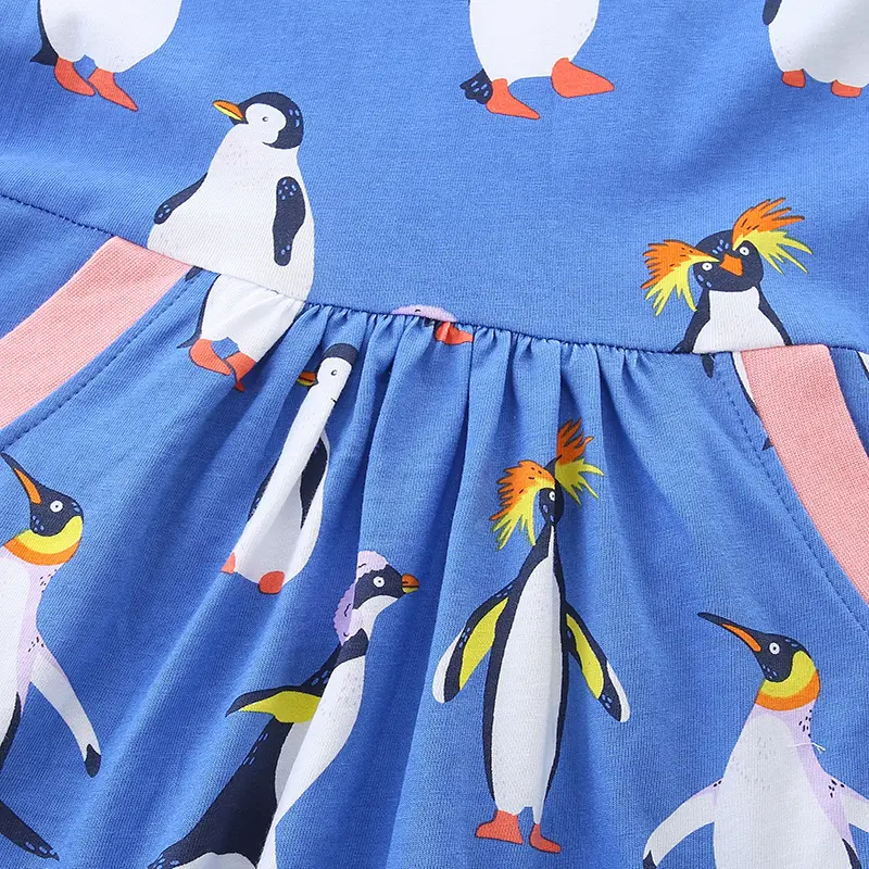 Penguin Print Girls Long Sleeve Dress, Spring and Autumn Everyday Sweet Casual Dress, Parties, Gifts