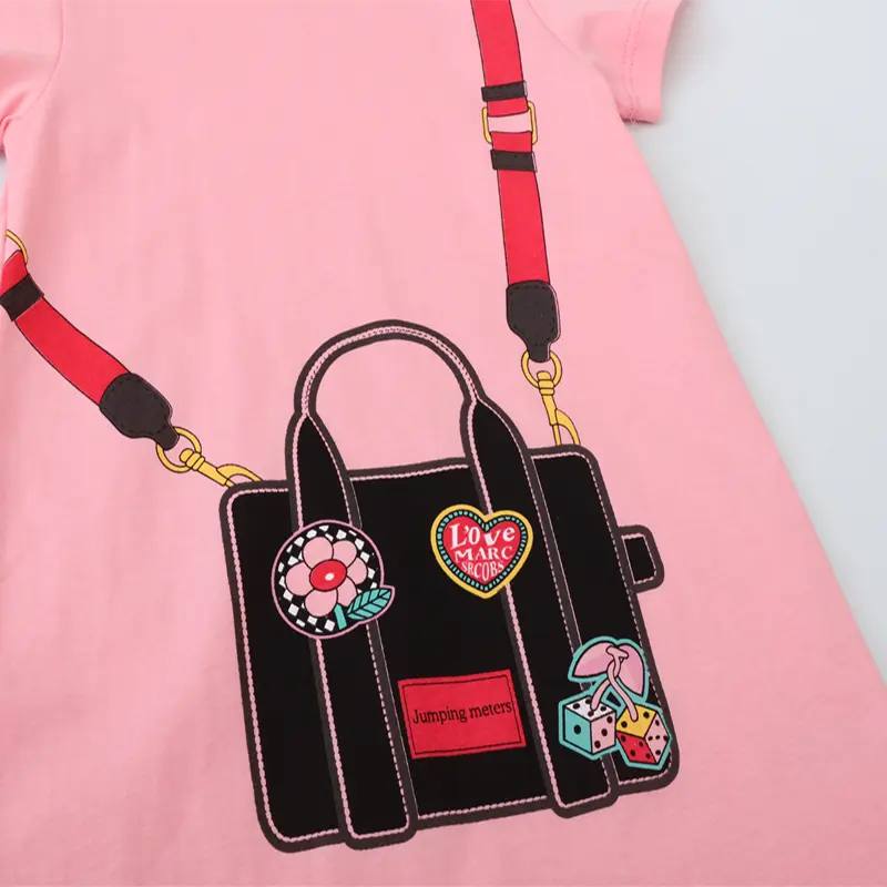 Summer Princess Girls Dresses Strap Bag Print Short Sleeve Hot Kids Birthday Party Costume Frocks