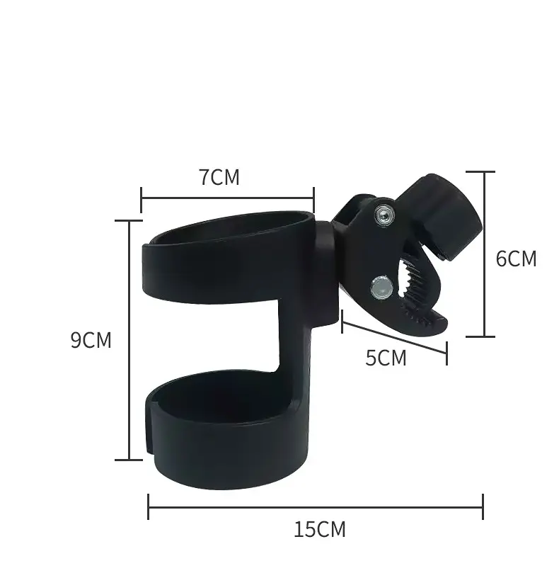 Black Universal Cup Holder for Strollers Adjustable Stroller Cup Holder Black Dual Compartment Design, Easy Installation