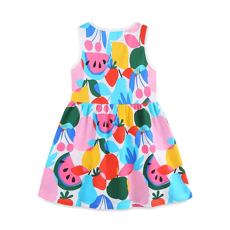 Sleeveless Baby Girls Summer Dress Holiday Cartoon Fruits Dresses Children's Clothing Vestidos Cotton Kids Clothes