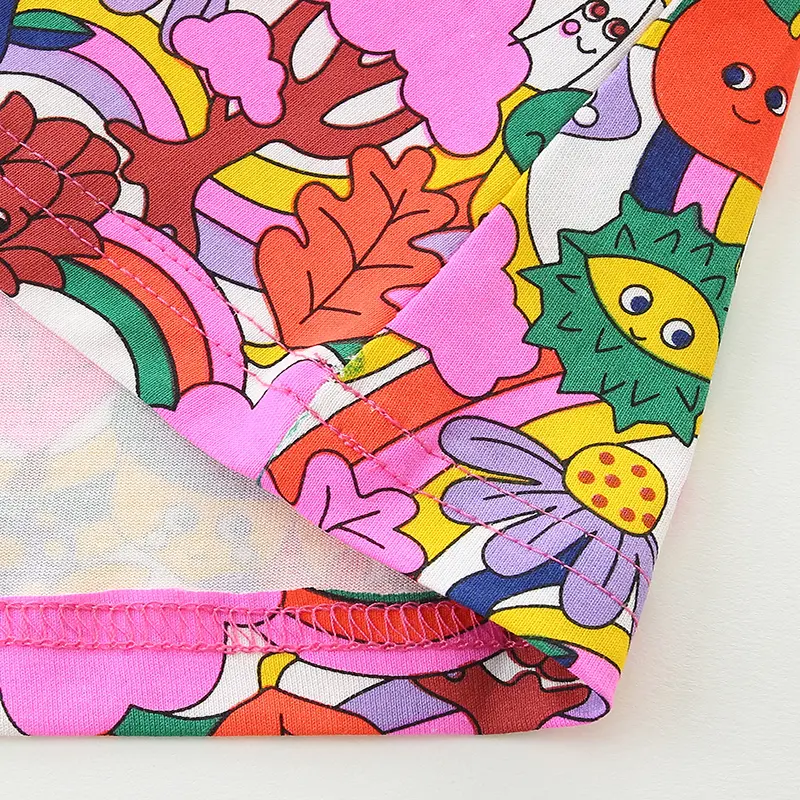 Vibrant Multicolor Long Sleeve Dress with Round Neck All Over Whimsical Prints