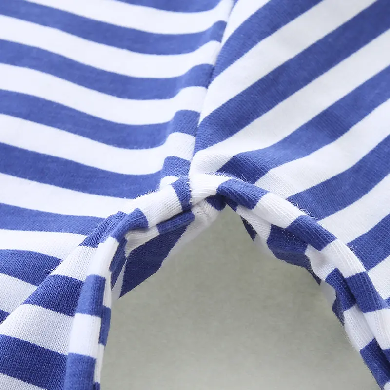 Girls' Blue and White Striped Long Sleeve Dress Adorable Strawberry Pocket Designs