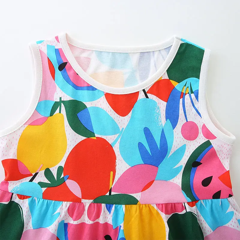 Sleeveless Baby Girls Summer Dress Holiday Cartoon Fruits Dresses Children's Clothing Vestidos Cotton Kids Clothes