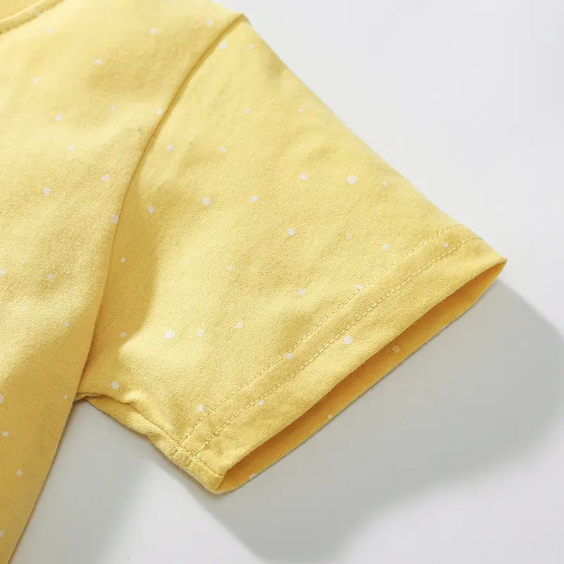Girls' Yellow Short - Sleeve Dress - with Bunny Embroidery and Dotted Pattern - Suitable for 2-7 Years