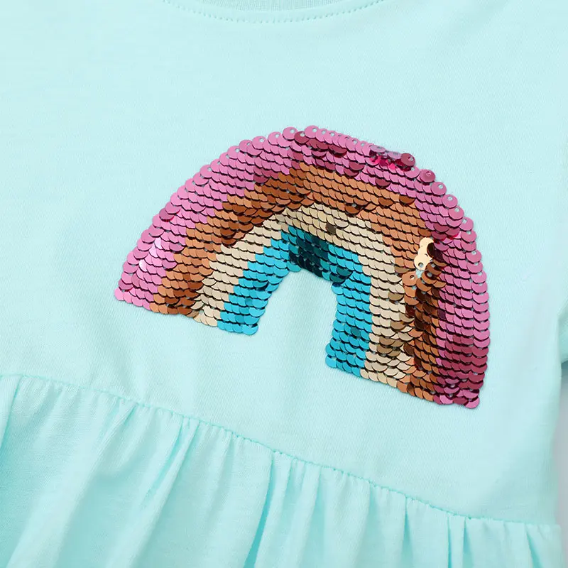 2-7Y Cotton Girls Clothes Summer Dress Baby Girls Cartoon Sequin Rainbow Dresses Children's Clothing Vestidos  Kids Dresses