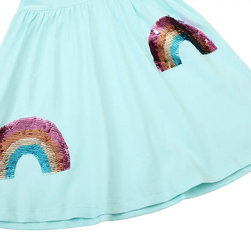 2-7Y Cotton Girls Clothes Summer Dress Baby Girls Cartoon Sequin Rainbow Dresses Children's Clothing Vestidos  Kids Dresses