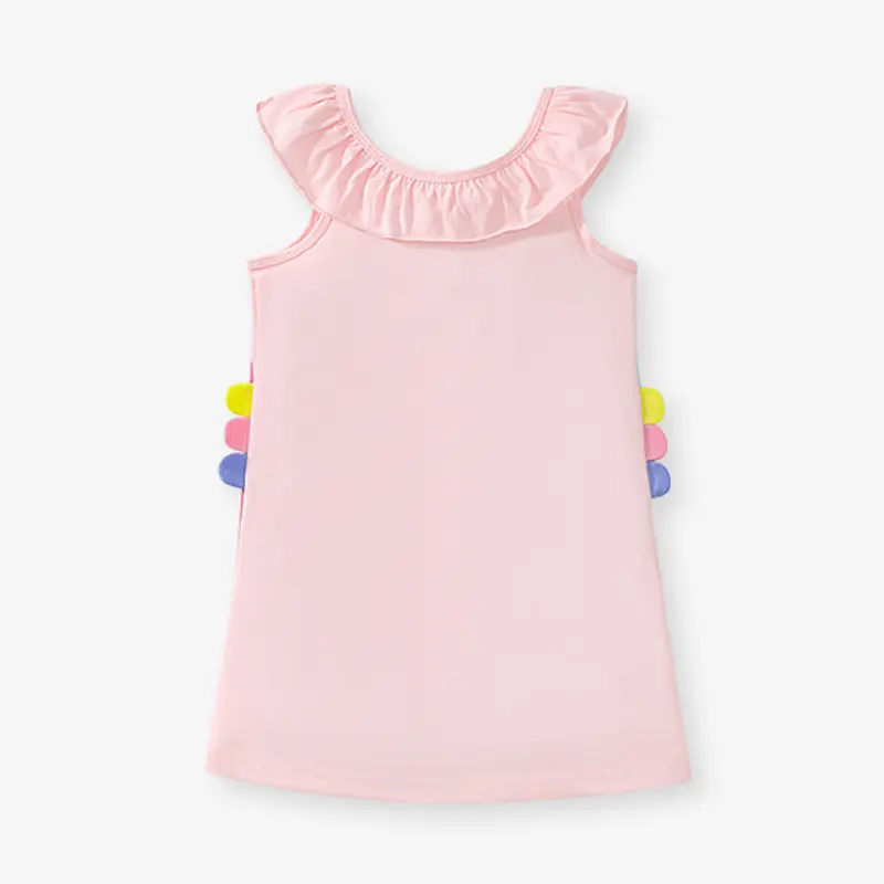 Sleeveless Pink Toddler Dress with Ruffled Neckline & Cute Seahorse Prints
