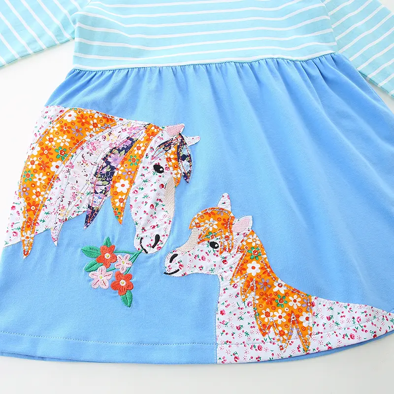 Children's Dress Autumn Gentle Sweet Cute Girl's Baby Horse Print Polo Dress Party Casual Outdoor 2-7y