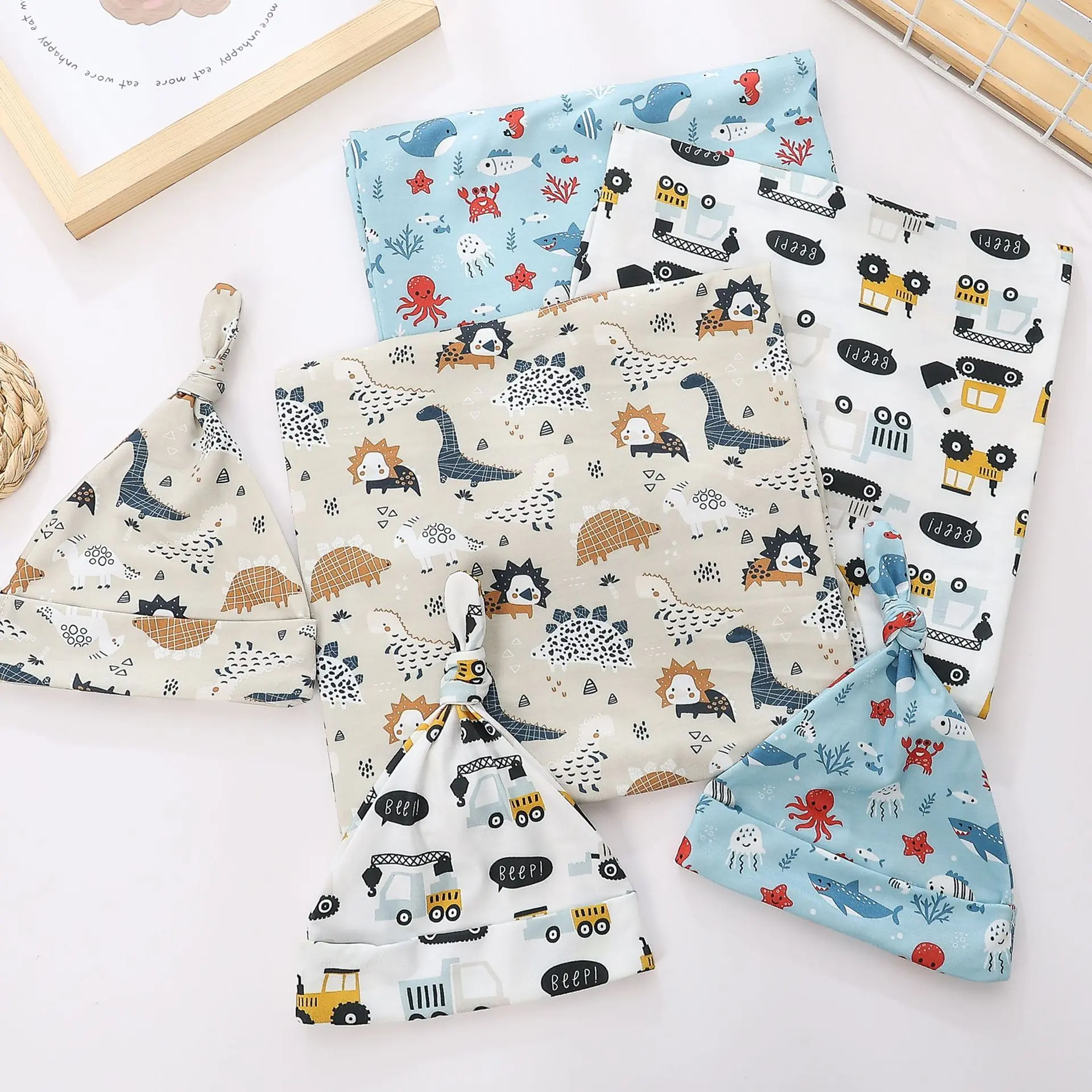 Newborn Swaddle Sack Sleep Sack Swaddle Blanket Beanie set Newborn Hat Take Home Outfit Photo Props Baby Shower Gift