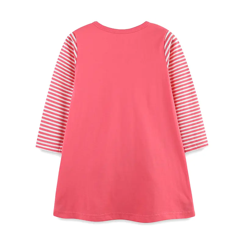 Long - Sleeved Dress with Striped Sleeves, Featuring Halloween - themed Dog and Pumpkin Prints