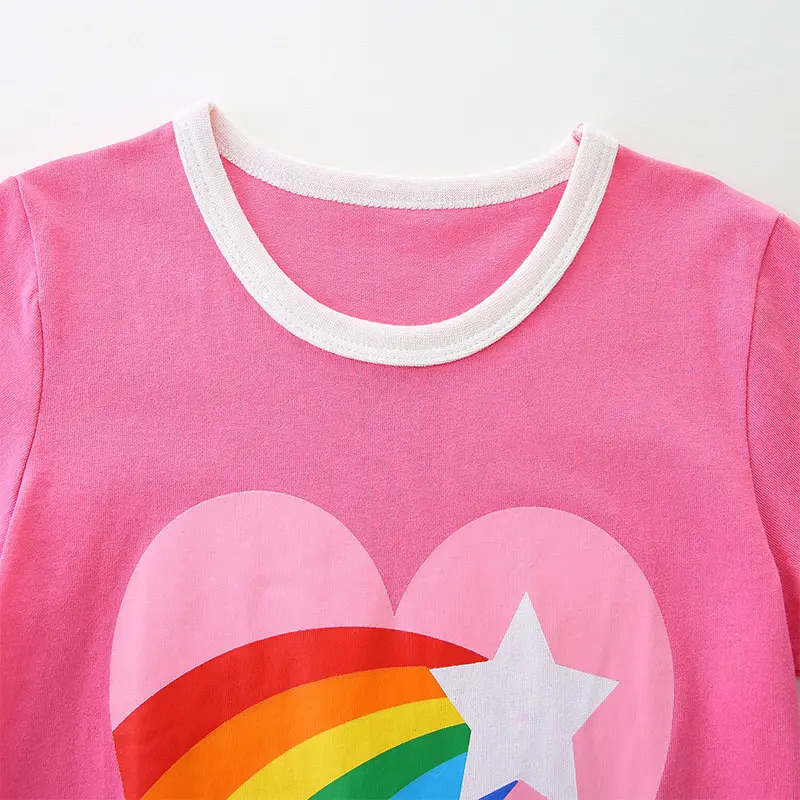 Heart Rainbow Girls Soft Short Sleeve T-Shirt Summer Pure Cotton Color Block Tee