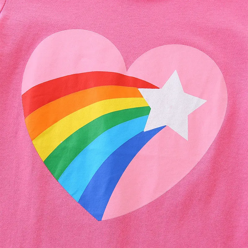 Heart Rainbow Girls Soft Short Sleeve T-Shirt Summer Pure Cotton Color Block Tee