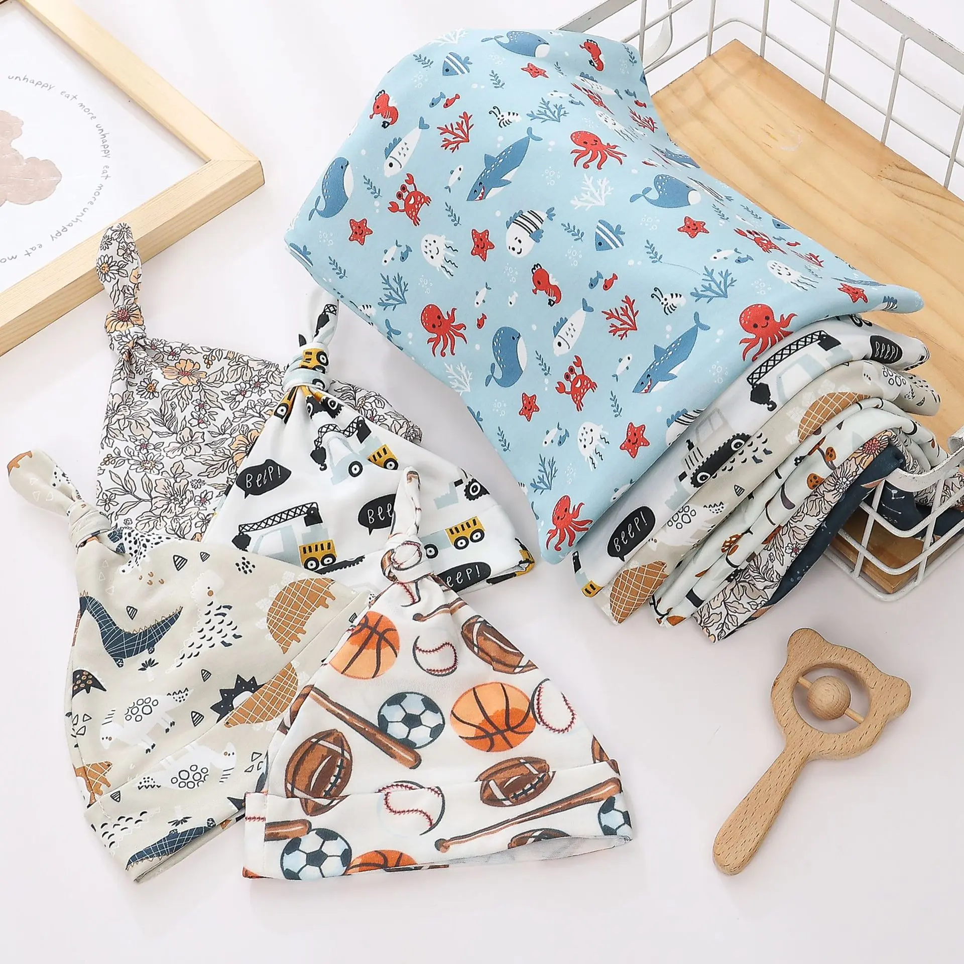 Newborn Swaddle Sack Sleep Sack Swaddle Blanket Beanie set Newborn Hat Take Home Outfit Photo Props Baby Shower Gift