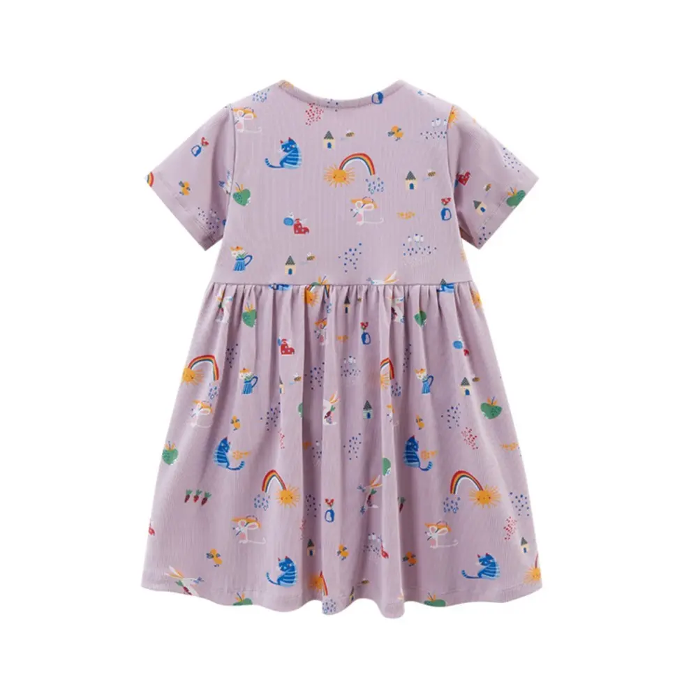 2025 Summer Baby Girls Cartoon Rainbow Dress Cotton Mesh Party Princess Dresses For 2-7 Years Children Kids Clothes