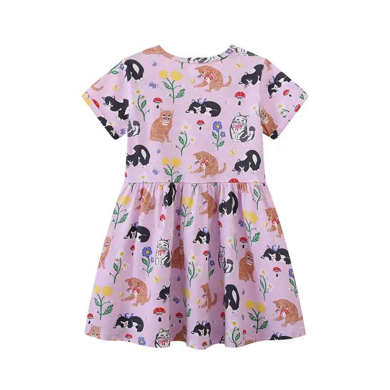 Children Casual Dresses for Girls 2 to 7 Years Cartoon Cat Pattern Summer Fashionable Dress for Party Clothes