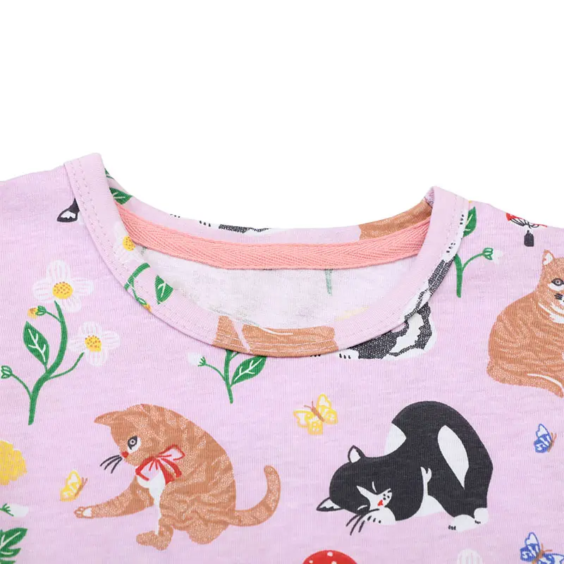 Children Casual Dresses for Girls 2 to 7 Years Cartoon Cat Pattern Summer Fashionable Dress for Party Clothes