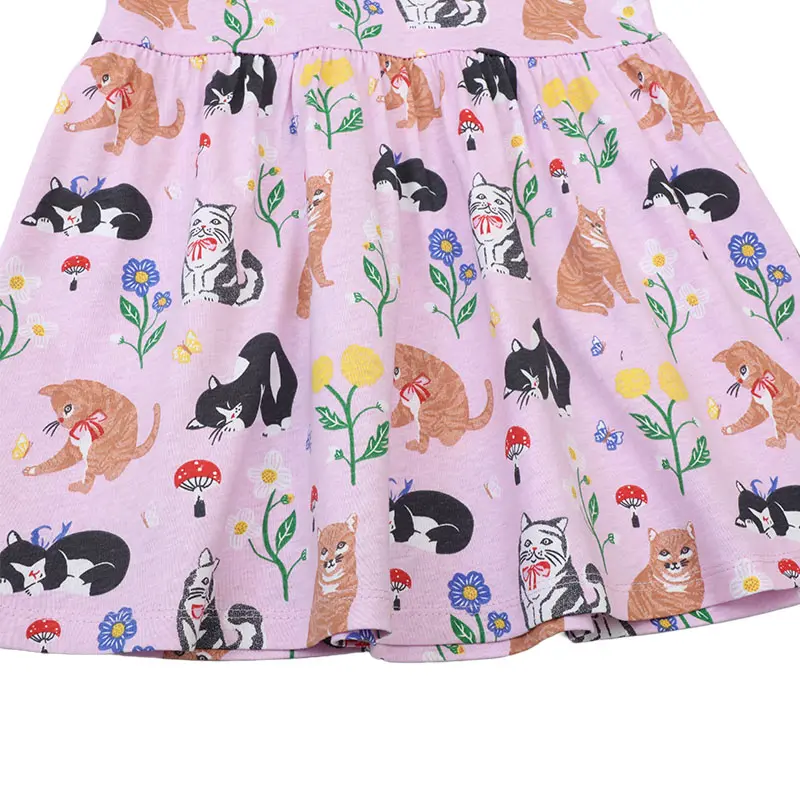 Children Casual Dresses for Girls 2 to 7 Years Cartoon Cat Pattern Summer Fashionable Dress for Party Clothes