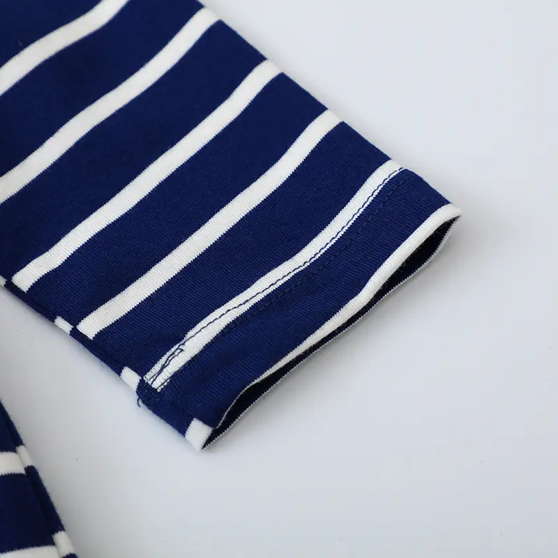 Girls' Navy and White Long Sleeve Striped Dress Cute Cat and Flower Embroidery, Soft Fabric Adorable Toddler Kids Skirt